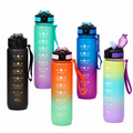32OZ BPA Free Plastic Water Bottle With Time Marker Leak Proof Pop up Lid Sports Water Bottle for Outdoor Fitness