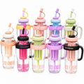 Plastic Water Bottle with Big Handle Transparent Party Cup for Girls Gift Cute Straw Large Capacity Plastic Milk Tea Cup