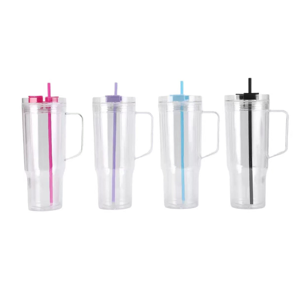 Custom 40oz Double Wall Leak-Proof BPA Free Eco-Friendly Plastic Straw Type Travel Tumbler Reusable Lid Handle