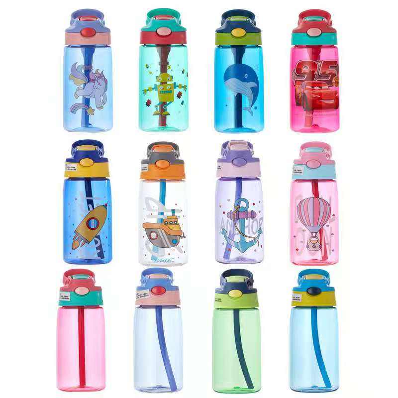 Custom Logo BPA-Free Clear Plastic Kids 12oz Summer Water Cup Children's Back to School Water Bottle with Straw
