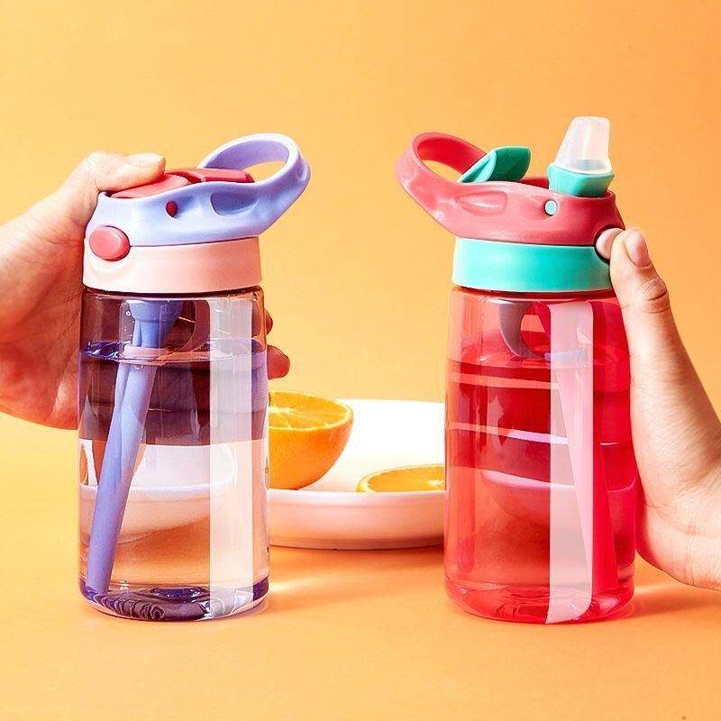 Custom Logo BPA-Free Clear Plastic Kids 12oz Summer Water Cup Children's Back to School Water Bottle with Straw