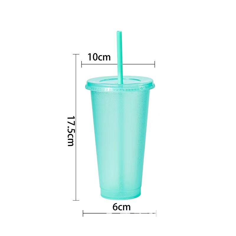 Large Capacity Reusable 710ml/24oz Sparkling Powder Plastic Straw Cup Juice Cup With Cup Lid and Straw