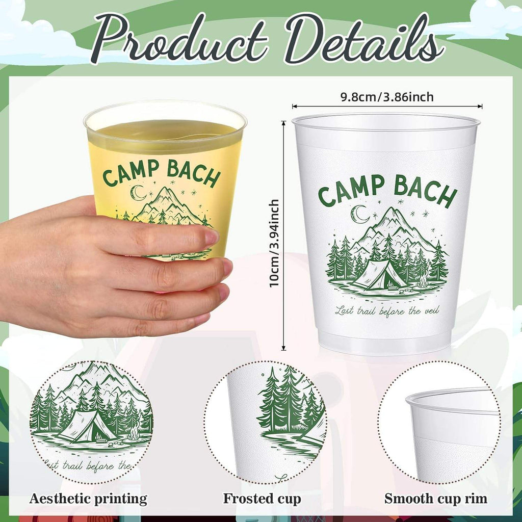 16oz Party Cups Camp Bach Clear Frosted Plastic Cute Bach Party Drinkware Reusable Cups Supplies