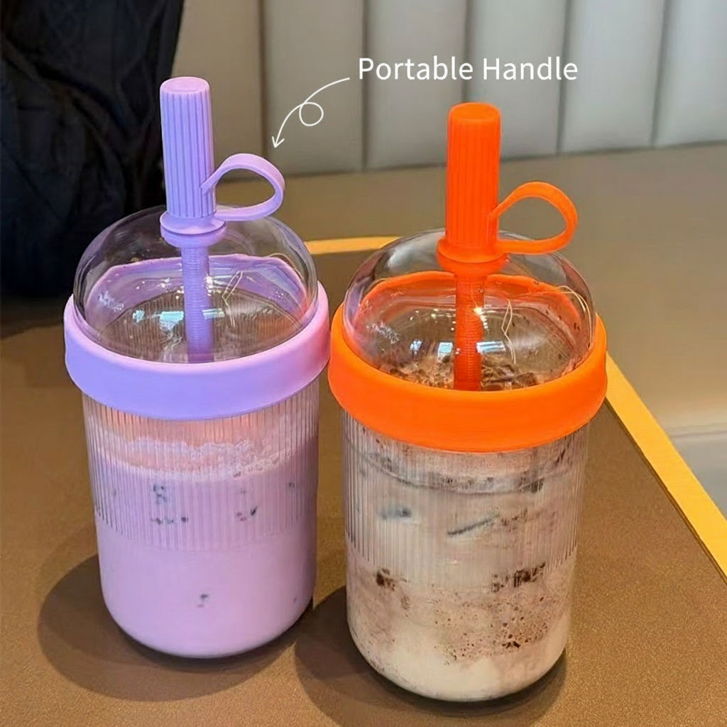 540ml Tritan Straw Cup with Hand Grip Reusable Eco-Friendly Waterproof Multicolor Cross-Border Portable for Milk Tea Coffee