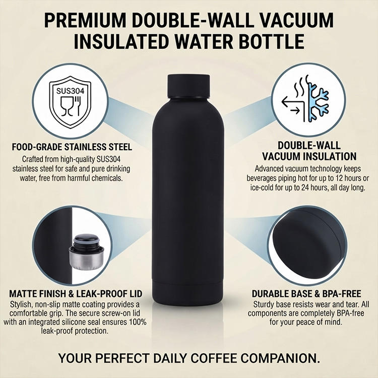 Factory Export 350ml/500ml/750ml/1000ml Stainless Steel Double Wall Vacuum Insulated Bottle BPA Free Modern Luxury Business Gifts Rubber Finish