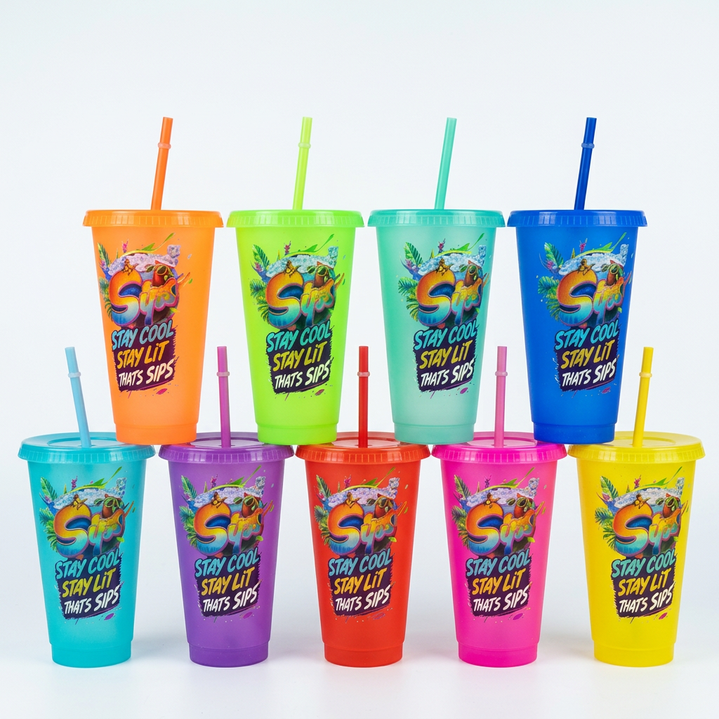 Large Capacity Reusable 710ml/24oz Sparkling Powder Plastic Straw Cup Juice Cup With Cup Lid and Straw