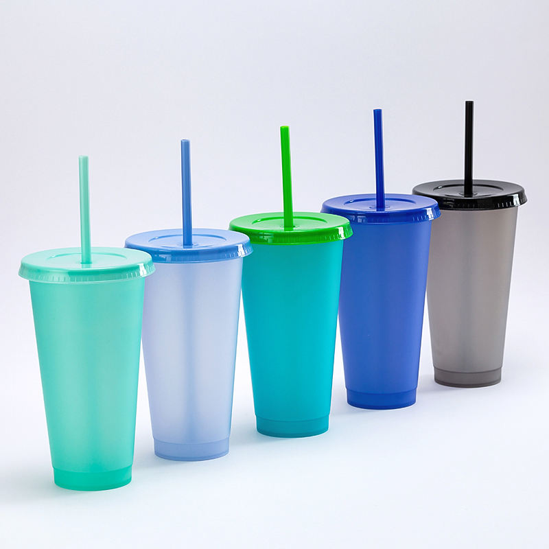 Large Capacity Reusable 710ml/24oz Sparkling Powder Plastic Straw Cup Juice Cup With Cup Lid and Straw