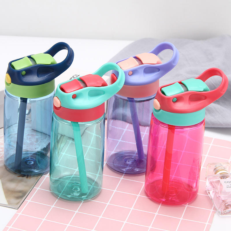 Custom Logo BPA-Free Clear Plastic Kids 12oz Summer Water Cup Children's Back to School Water Bottle with Straw
