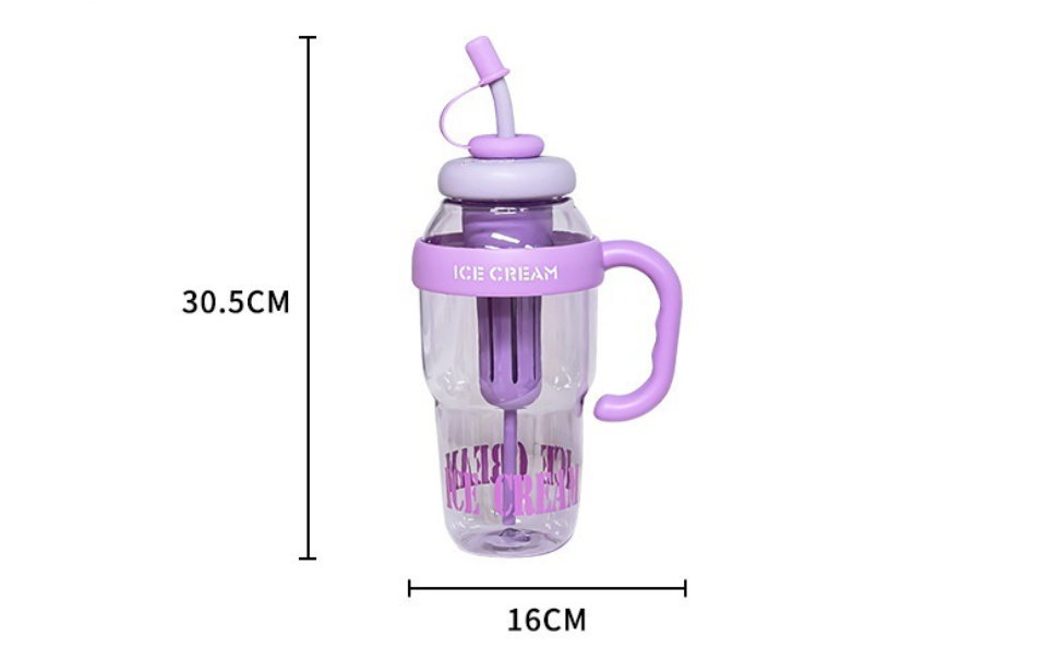 Plastic Water Bottle with Big Handle Transparent Party Cup for Girls Gift Cute Straw Large Capacity Plastic Milk Tea Cup